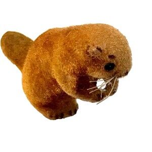 Vintage Mid Century Künstler Spielzeug Flocked Beaver with Label